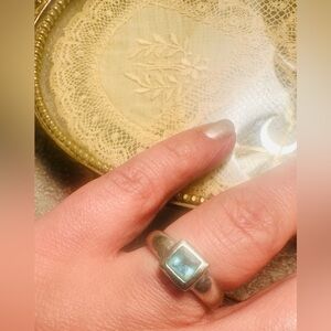 Elegant Stamped Sterling  Silver Ring with Blue Gemstone